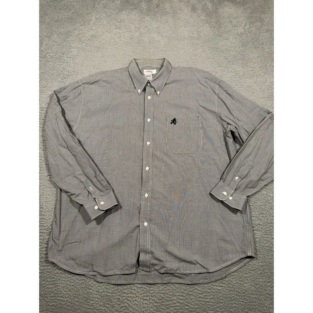The Disney Store Mens Black White Gingham Button‎ Up Long Sleeve XL 100% Cotton